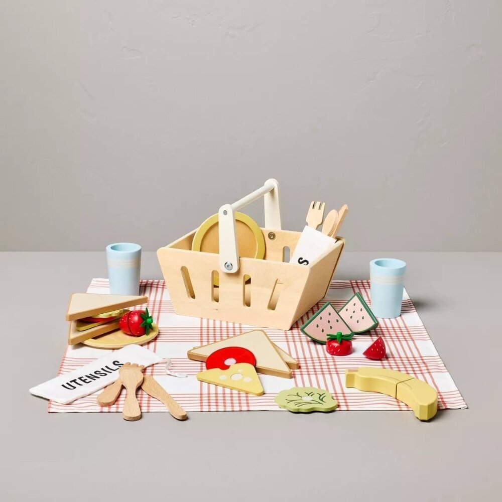 Hearth & Hand Magnolia Toy Picnic Basket Playset 32pc - Target‎